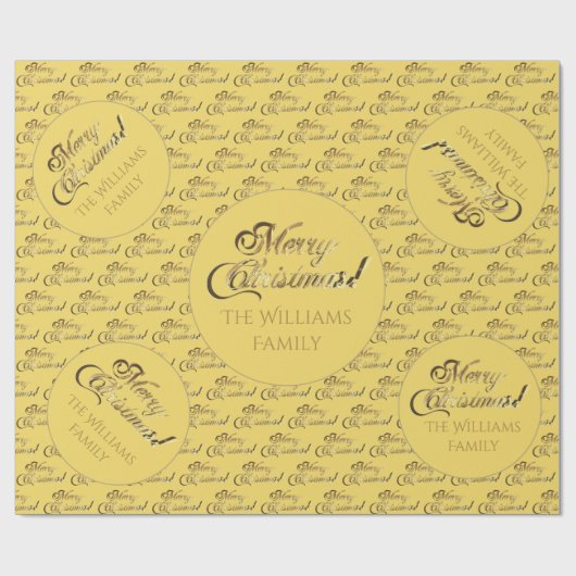 Papier Cadeau Joyeux Noël Jaune Elégant Faux Gold Script (Plat)