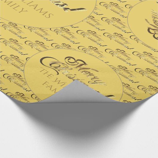 Papier Cadeau Joyeux Noël Jaune Elégant Faux Gold Script (Coin)
