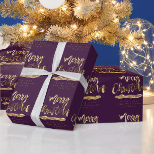 Papier Cadeau Joyeux Noël Joyeux Nouvel An Elégant Or violet