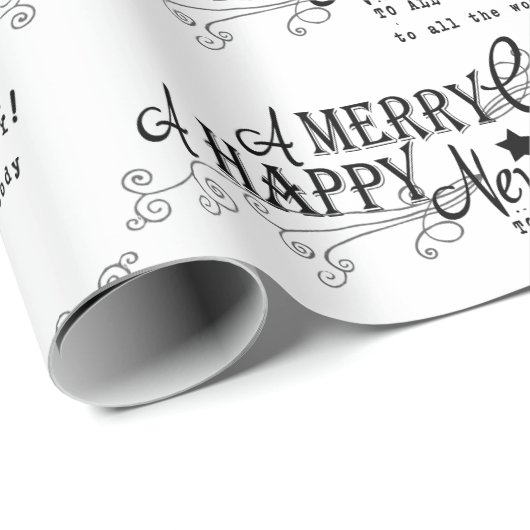 Papier Cadeau Joyeux Noël Joyeux Nouvel An Papier Enveloppant (Coin rond)