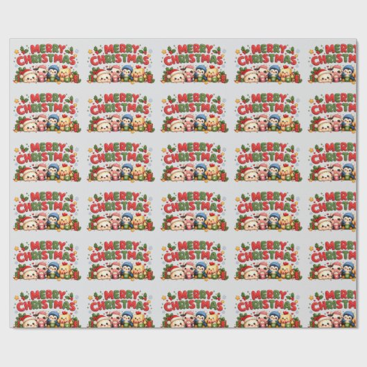 Papier Cadeau Joyeux Noël Kawaii (Plat)