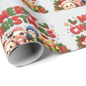 Papier Cadeau Joyeux Noël Kawaii (Coin rond)