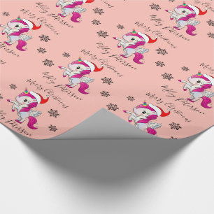 Papier Cadeau Joyeux Noël licorne & flocons de neige personnali