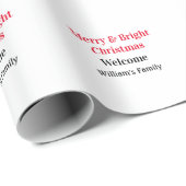 Papier Cadeau Joyeux Noël lumineux ajoutez le nom de la famille  (Coin rond)