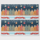 Papier Cadeau Joyeux Noel maisons d'hiver neige village motif (Plat)