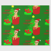 Papier Cadeau joyeux noël meerkat père Noël drôle (Plat)