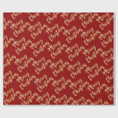 Papier Cadeau Joyeux Noël métal or script rouge (Plat)