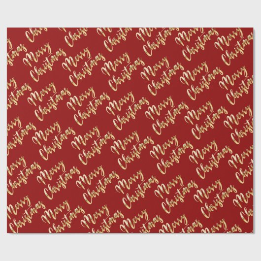 Papier Cadeau Joyeux Noël métal or script rouge (Plat)