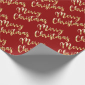 Papier Cadeau Joyeux Noël métal or script rouge (Coin)