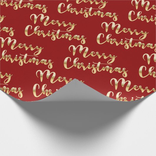 Papier Cadeau Joyeux Noël métal or script rouge (Coin)