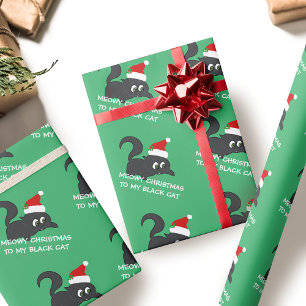 Papier Cadeau Joyeux Noël Mignon Chat Noir Vert