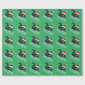 Papier Cadeau Joyeux Noël Mignon Chat Noir Vert (Plat)