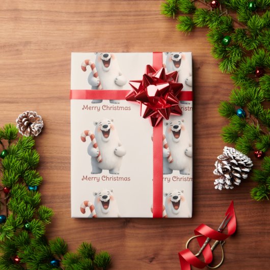 Papier Cadeau Joyeux Noël mignon Ours Polaire Design (Cadeau de vacances)