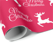 Papier Cadeau Joyeux Noël mignon Reindeer Vacances rouges modern (Coin rond)