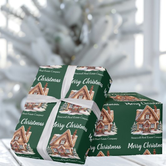 Papier Cadeau Joyeux Noël mignon vert Realtor personnalisé