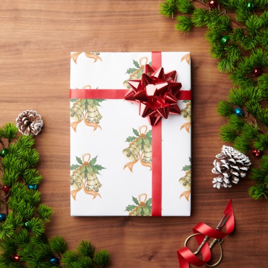 Papier Cadeau Joyeux Noël Mignonne Vert Jaune Orange Cloches (Cadeau de vacances)