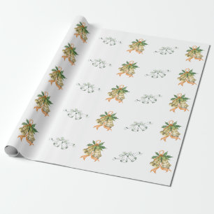 Papier Cadeau Joyeux Noël Mignonne Vert Jaune Orange Cloches