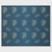 Papier Cadeau Joyeux Noël Mistletoe Calligraphie bleu (Plat)