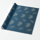Papier Cadeau Joyeux Noël Mistletoe Calligraphie bleu (Déroulé)