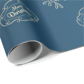 Papier Cadeau Joyeux Noël Mistletoe Calligraphie bleu (Coin rond)