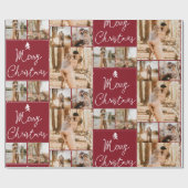 Papier Cadeau Joyeux Noël moderne 5 photos collage grille rouge (Plat)