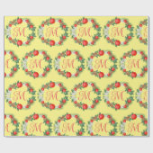 Papier Cadeau Joyeux Noël moderne couronne rouge vert jaune (Plat)