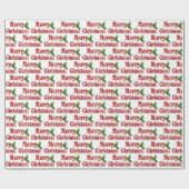 Papier Cadeau Joyeux Noël moderne et Motif de texte Holly (Plat)