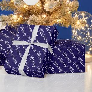 Papier Cadeau Joyeux Noël Moderne Personnalisé Bleu foncé