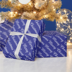 Papier Cadeau Joyeux Noël moderne personnalisé bleu profond