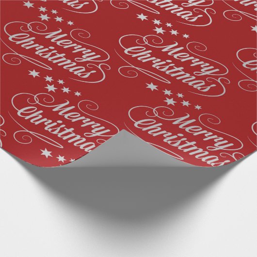 Papier Cadeau Joyeux Noël moderne Rouge Calligraphie Script (Coin)