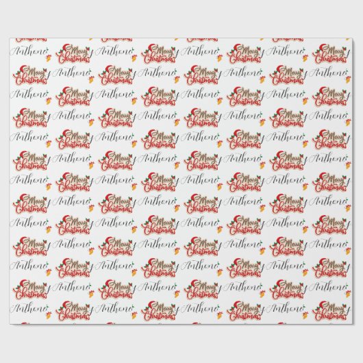 Papier Cadeau Joyeux Noël moderne Script Nom personnalisé (Plat)