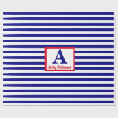 Papier Cadeau Joyeux Noël Monogramme Nautique Rouge Bleu Blanc (Plat)