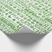 Papier Cadeau Joyeux Noël Multilingue Vert Et Blanc (Coin)