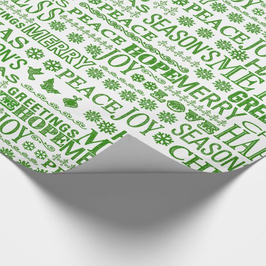 Papier Cadeau Joyeux Noël Multilingue Vert Et Blanc (Coin)