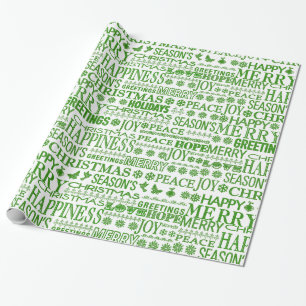 Papier Cadeau Joyeux Noël Multilingue Vert Et Blanc