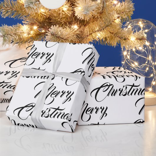 Papier Cadeau Joyeux Noël noir blanc script personnalisé élégant (Vacances)