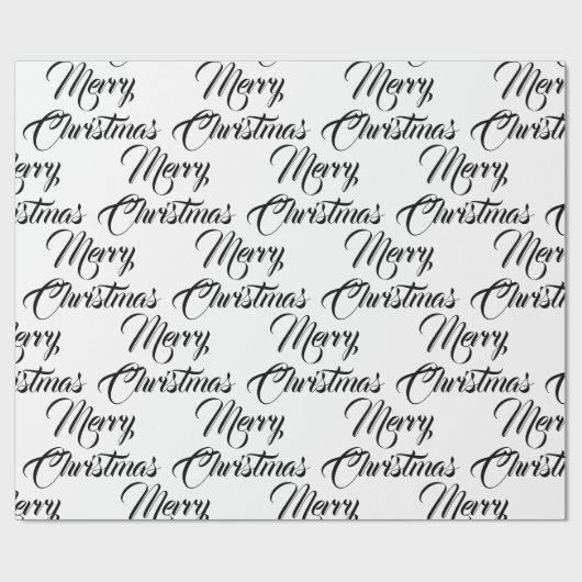 Papier Cadeau Joyeux Noël noir blanc script personnalisé élégant (Plat)