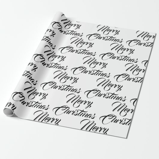 Papier Cadeau Joyeux Noël noir blanc script personnalisé élégant (Déroulé)