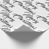Papier Cadeau Joyeux Noël noir blanc script personnalisé élégant (Coin)
