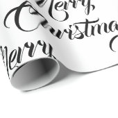 Papier Cadeau Joyeux Noël noir blanc script personnalisé élégant (Coin rond)
