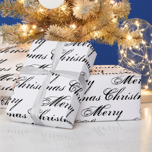 Papier Cadeau Joyeux Noël noir calligraphie élégante (Vacances)