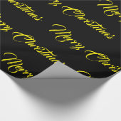 Papier Cadeau Joyeux Noël noir Jaune script de fête (Coin)