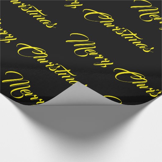 Papier Cadeau Joyeux Noël noir Jaune script de fête (Coin)