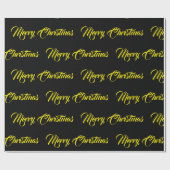 Papier Cadeau Joyeux Noël noir Jaune script de fête (Plat)