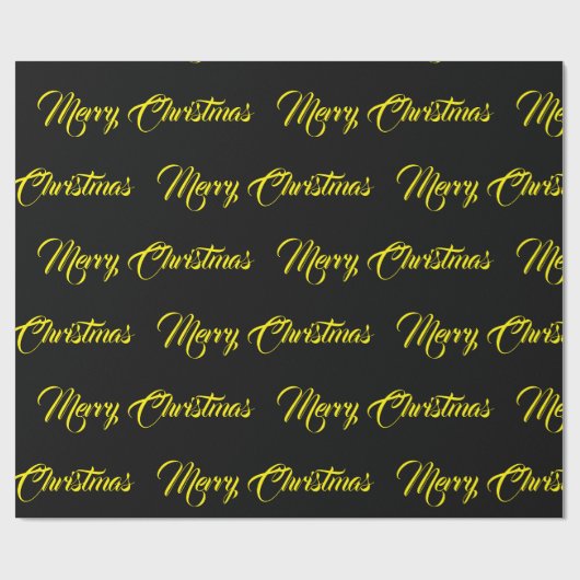 Papier Cadeau Joyeux Noël noir Jaune script de fête (Plat)