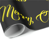 Papier Cadeau Joyeux Noël noir Jaune script de fête (Coin rond)