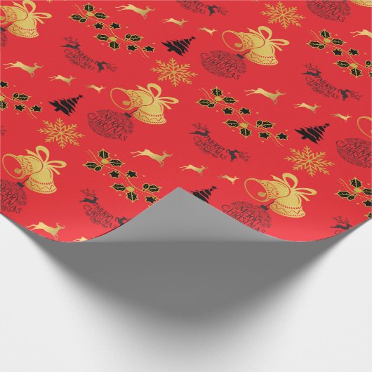 Papier Cadeau Joyeux Noël noir, or avec rennes, Bell RD (Coin)