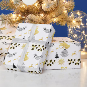 Papier Cadeau Joyeux Noël noir, or avec rennes, Bell WH