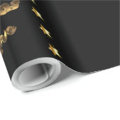 Papier Cadeau Joyeux Noël Noir Or Brown Élégantes Étoiles (Coin rond)