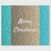 Papier Cadeau Joyeux Noël noir Turquoise d'or rustique (Plat)